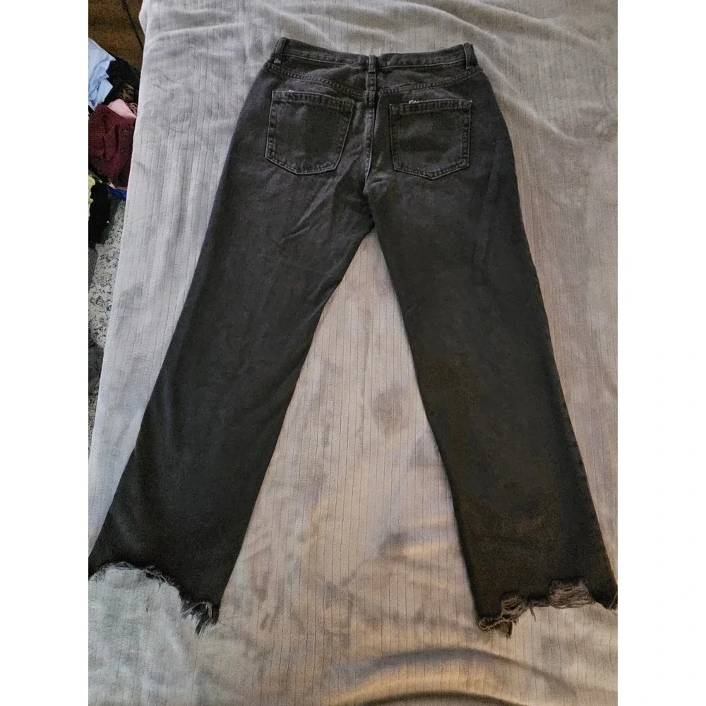 Free People We The Free Black Distressed Straight Leg Jeans Button Fly size 27